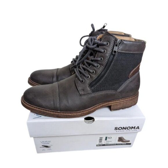 Sonoma Mountrock Grey Leather Canvas Boots Size 10 main image 7